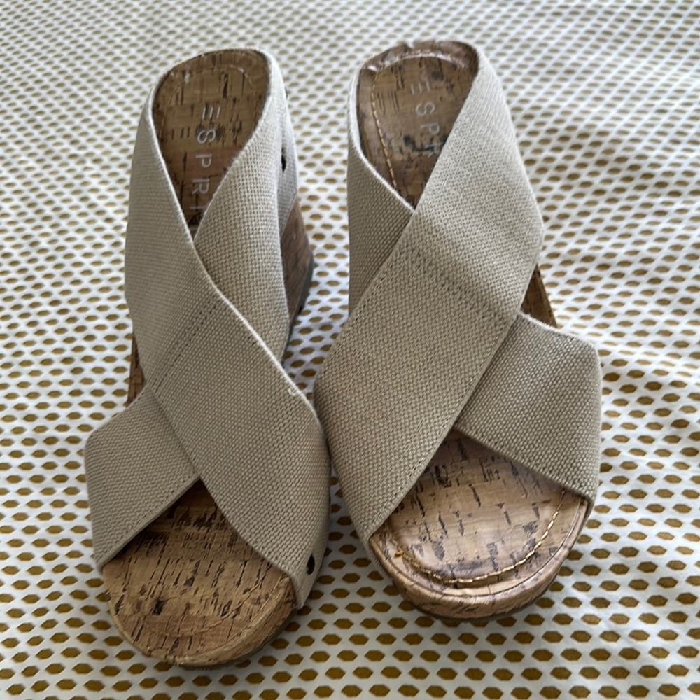Esprit Cream Wedges with Modern Crossed Straps